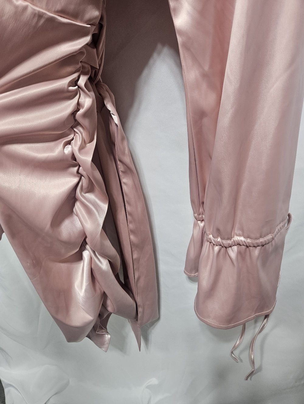 Fashion Nova Satin Midi Dress XL Mauve Ruched Tie Waist Long Sleeve NWT - Picture 2 of 8